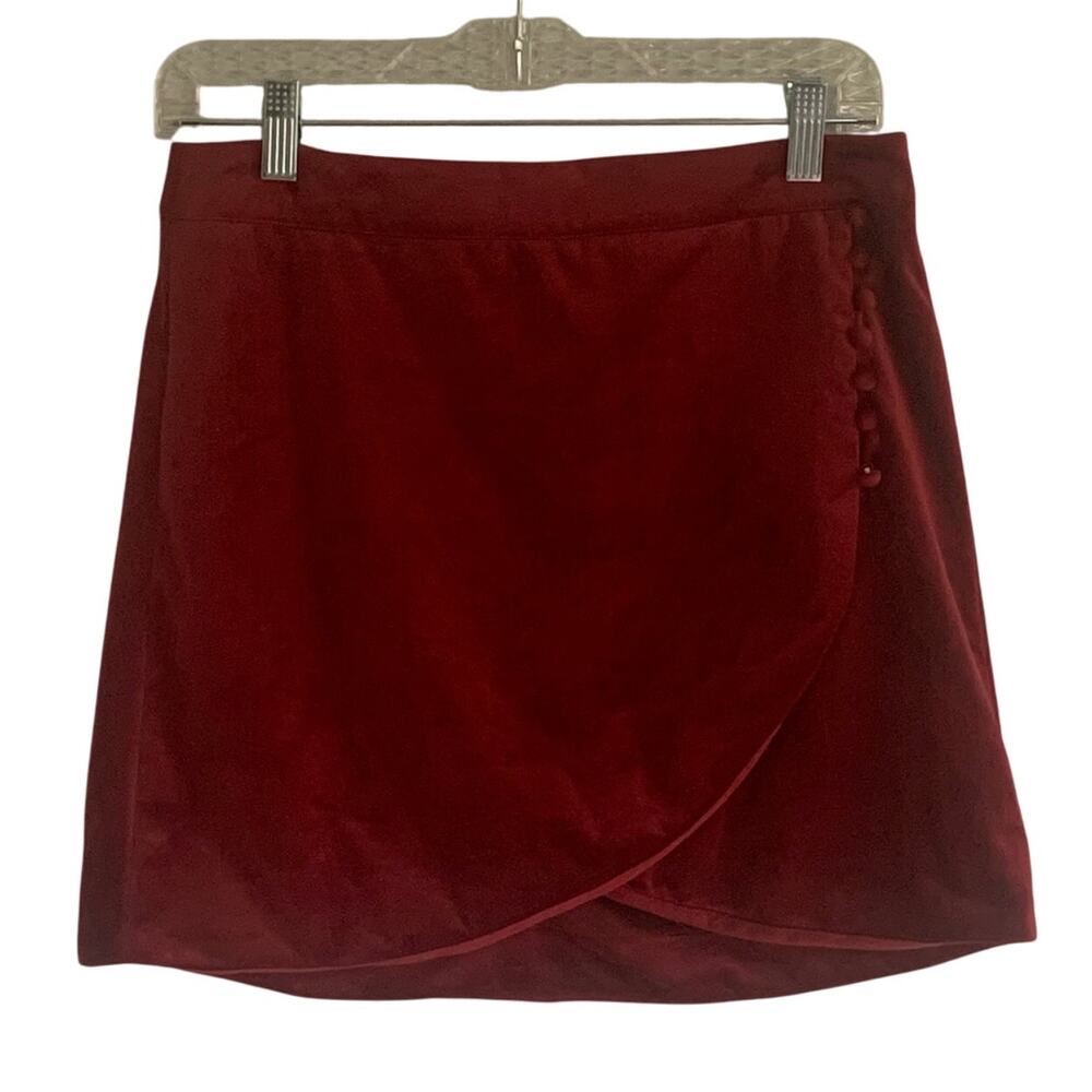 LoveRiche Burgundy Faux Wrap Velvet Mini Skirt Size Medium